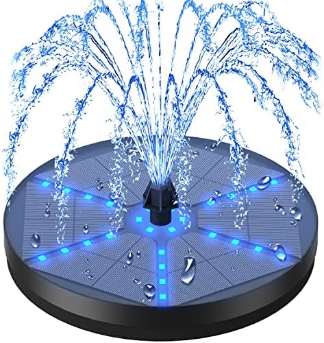 Solar Bird Bath Fountains Upgraded, 4W Solar Powered Water Fountain Pump with 4000 Battery, 7 Nozzles & 4 Fixers, Colorful LED Lights for Garden, Pond, Swimming Pool, Fish Tank, and Outdoor
