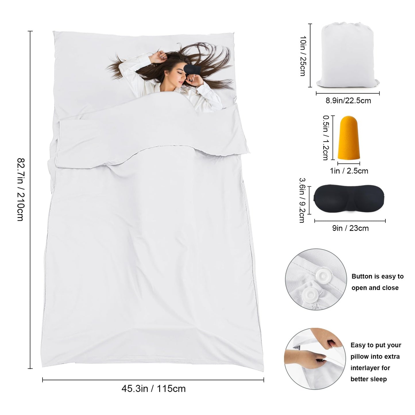 BREENHILL Sleeping Bag Liner,Camping Sheets & Travel Sheet, Hostels & Traveling Adult Sleep Sack for Backpacking, Hotels Lightweight Single & Double Camping Sleeping Bag Liners White