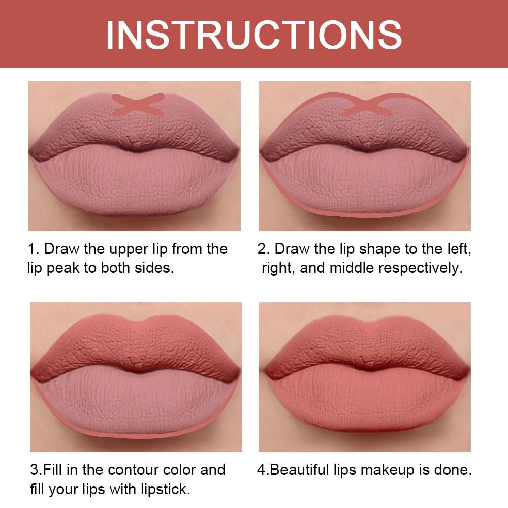 HHLTOH 2-in-1 Antique Rose Lip Liner & Lipstick Set Kit for Women, DNM Matte Lips Kit with Lip Liner Lip Stains Long Lasting Waterproof 24 Hour Lipstick and Lip Liners Combo Lipliners Pencil Set 04