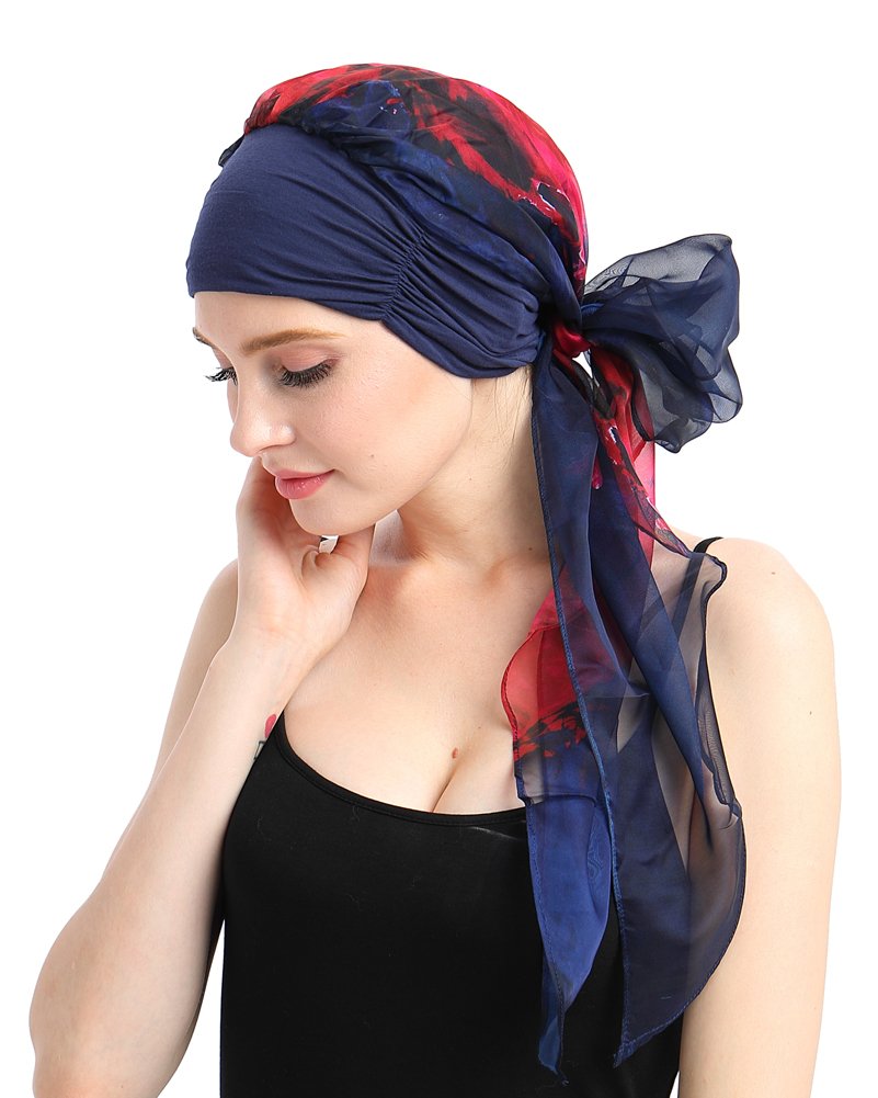Chemo Scarf Easy Tie Lined Turban Hat for Cancer Women Patients Winter Red