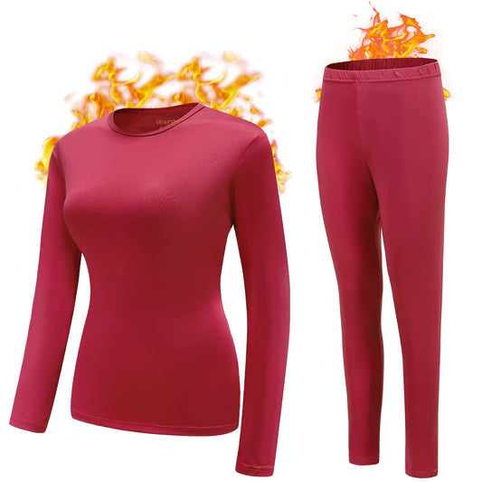 Thermal Underwear for Women Ultra Soft Fleece Lined Base Layer Top Bottom Winter Clothes Pajama Set Long Johns for Women Heavyweight Red Set Medium