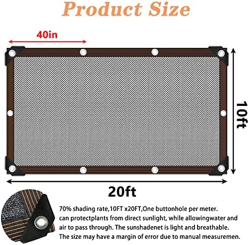 QLOFEI 10x20FT Shade Cloth - for Garden Plants Greenhouse,70% Sunblock Shade Neting -for Outdoor Garden Pergola Patio Lawn Kennel Chicken Coop Easier to Hang Plant