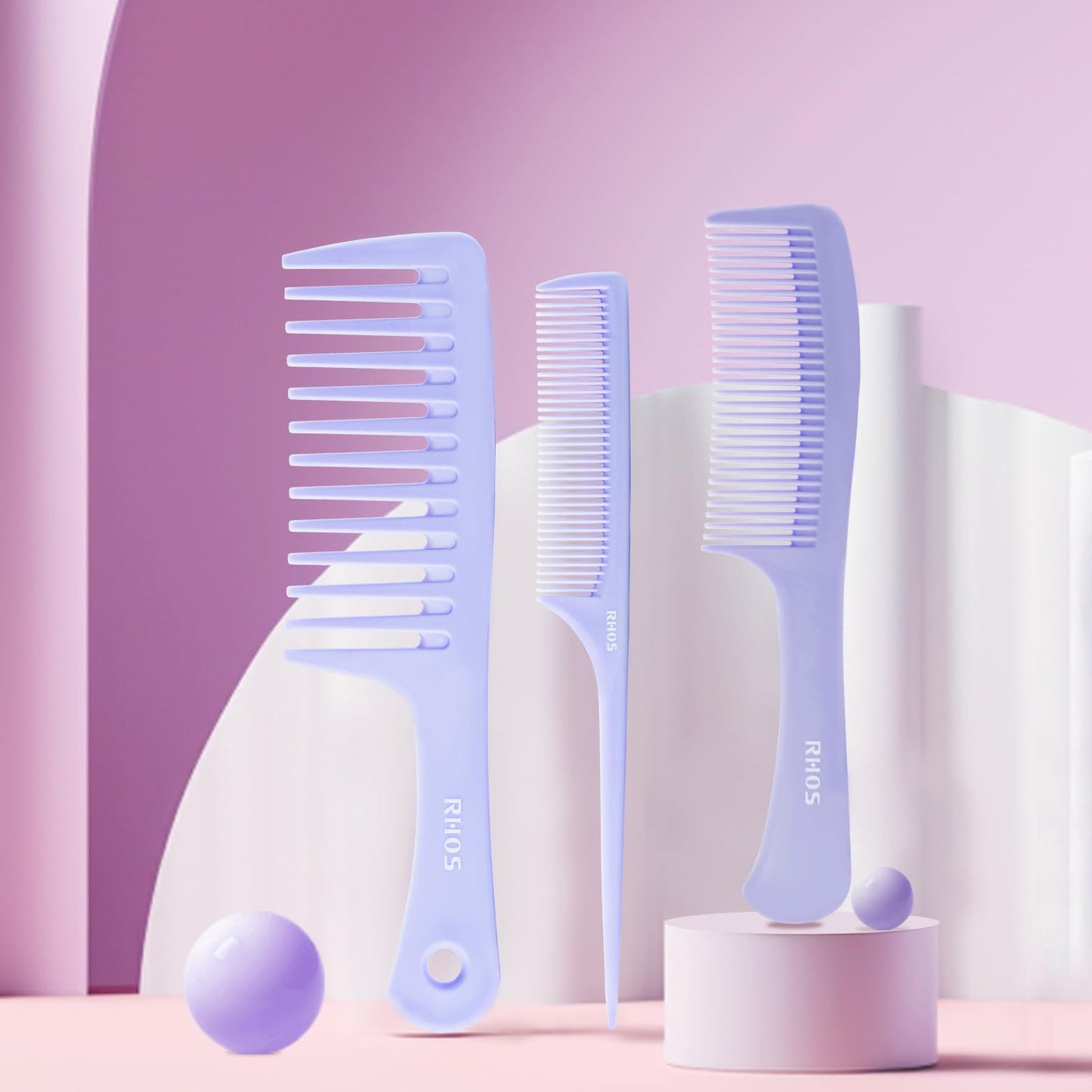 RHOS Detangling Hair Comb for Women,Hair Comb Set for Curly/Straight/Short/Thick Hair,Medium Tooth Comb for Wet and Dry Hair,Hair Detangler Comb(Pink&Purple)