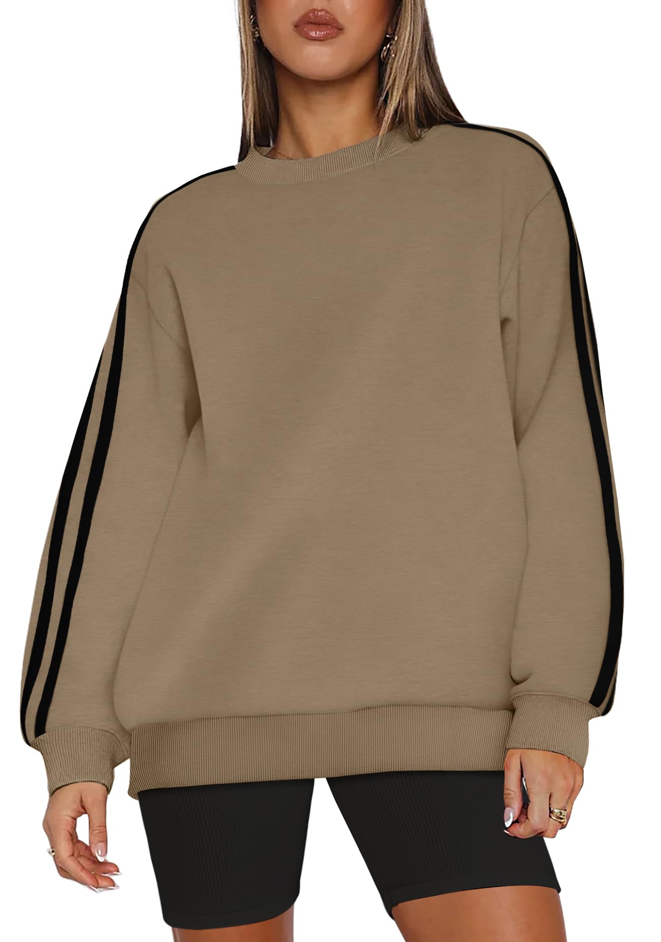WIHOLL Womens Tops Oversized Shirts Pullover Long Sleeve Fall Sporty Shirts Color Block Loose Fit Green Winter Clothes XL
