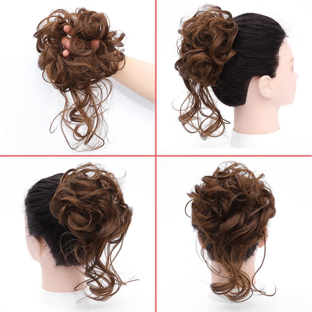 KETHBE Messy Bun Hair Piece Tousled Updo Hair Buns Extension Elastic Hair Band Hair Pieces Curly Hair Bun Scrunchie For Women (Chestnut Brown)