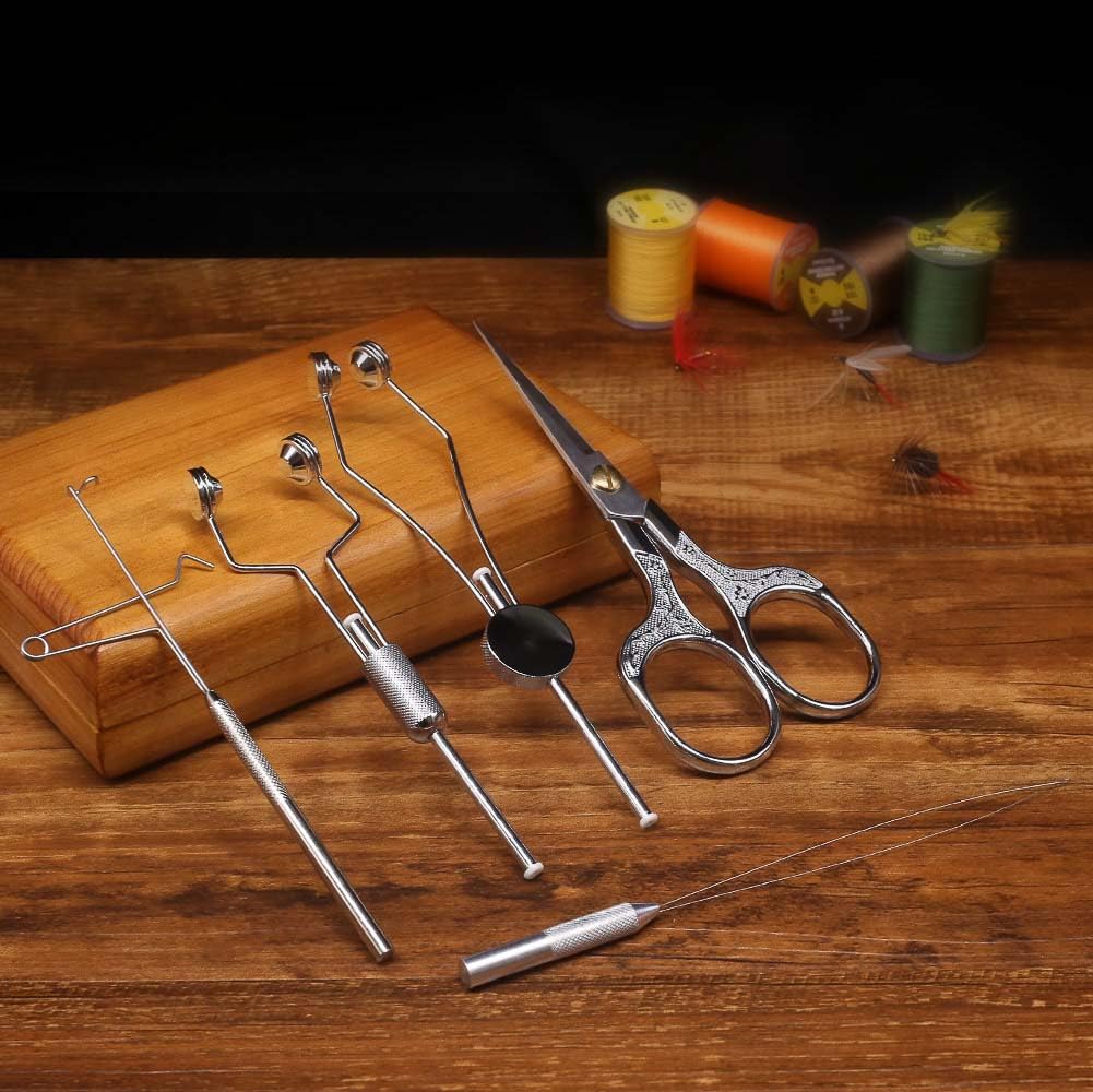 XFISHMAN Fly-Tying-Kits-for-Beginners-with- with Bobbin Threader Scissors Whip Finisher 5 in 1 Starter Tying Flies Set