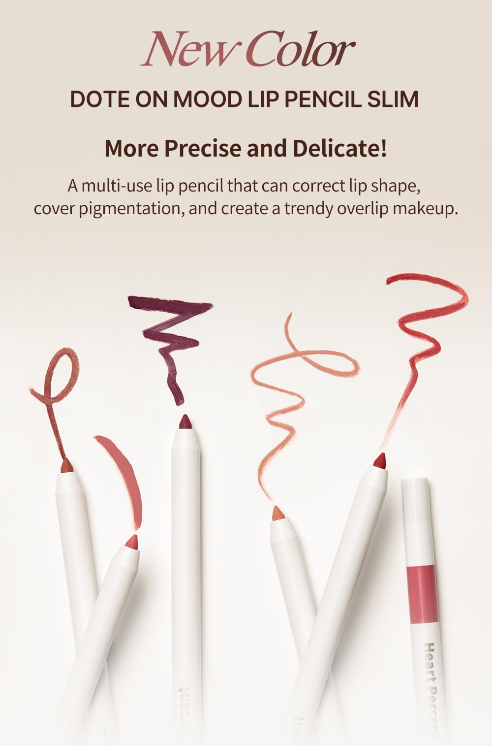 Heart Percent Dote On Mood Lip Pencil Slim, Defines and Fills Creamy Lip Liner Retractable Lipstick Pencil with Built-In Sharpener, 18. Fig Rose