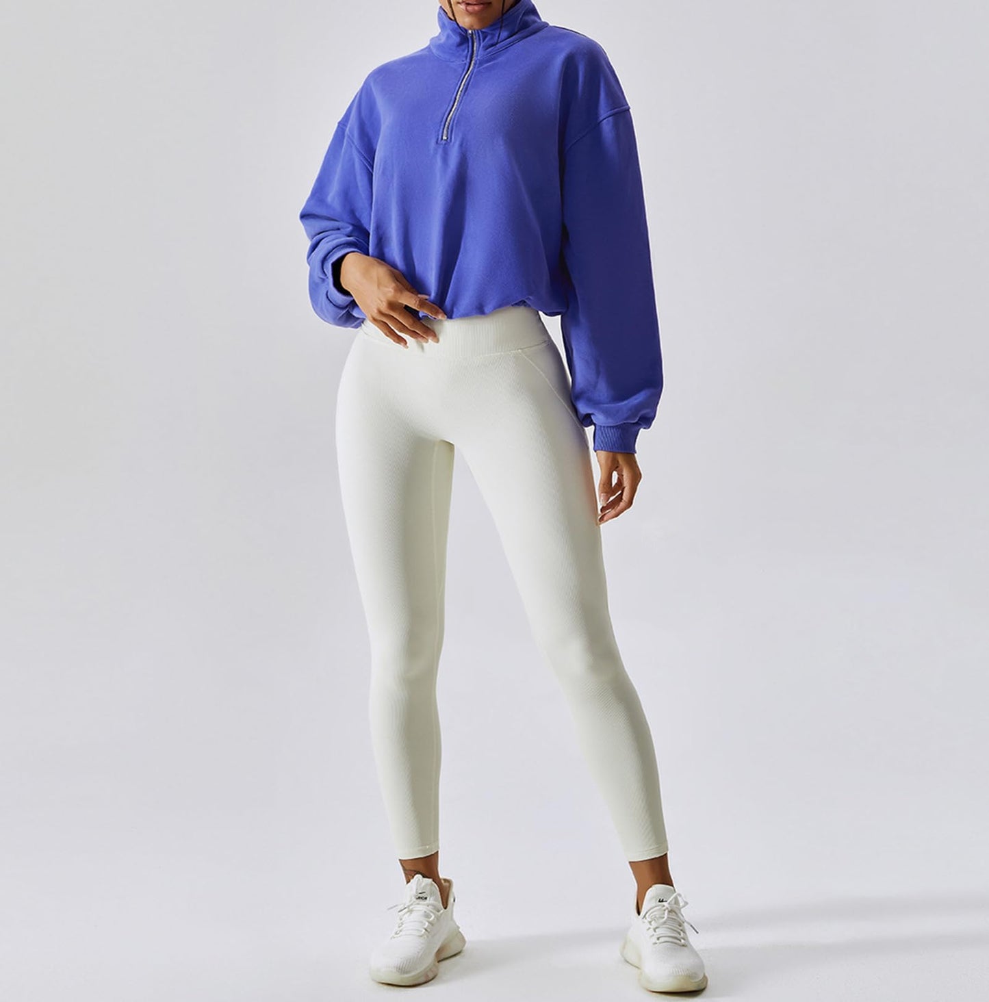 ABOCIW Cropped Sweatshirts for Women Half Zipper Long Sleeve Collar Pullover Crop Tops Y2K Fall Winter Workout Cute Athletic Hoodie Sweatshirt Cropped Jacket for Women Purple Medium