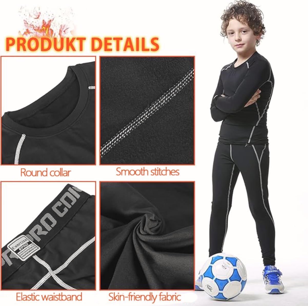 Muzikin Youth Kids'Thermal Underwear Set, Fleece-Lined Compression Shirt & Leggings, Kids Base Layer for Cold Weather Comfort, Moisture-Wicking Base Layer for Sport, Breathable Warm Thermals (M)