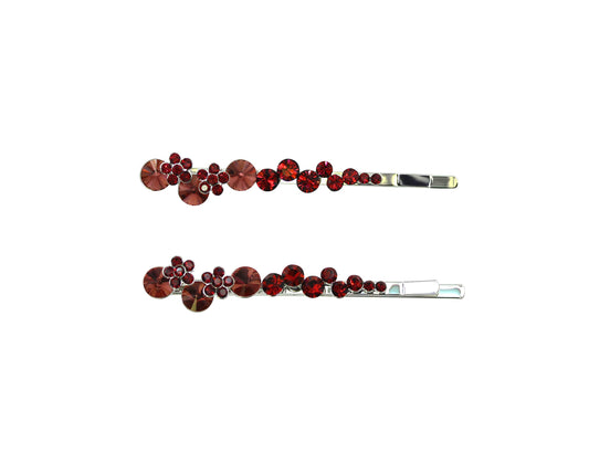 Faship A Pair Of Burgundy Premium Rhinestone Crystal Floral Hair Clips Pins 2 Pcs