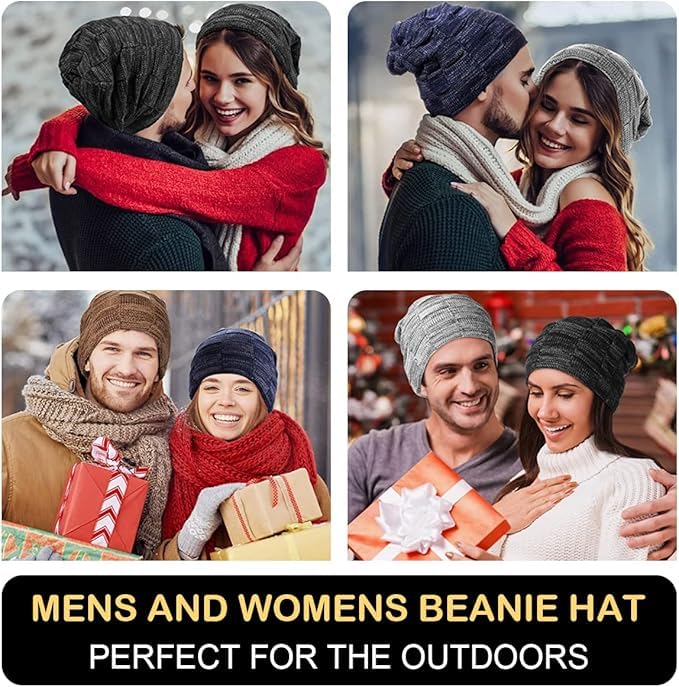 Mens 3 Pieces Winter Warm Beanie Hat Scarf and Touchscreen Gloves Set,Knit Cap Neck Warmer with Fleece Lined (Beanie+Scarf+Gloves(Grey01))
