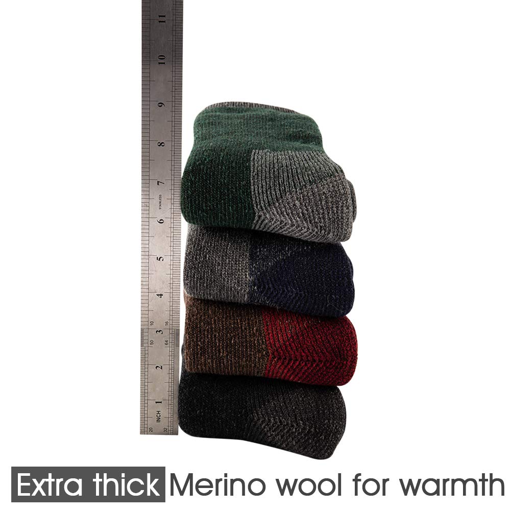 KAVANYISO Men's Merino Wool Hiking Socks Breathable Athletic Crew Thicken (4Pairs DKGrey 10-13)