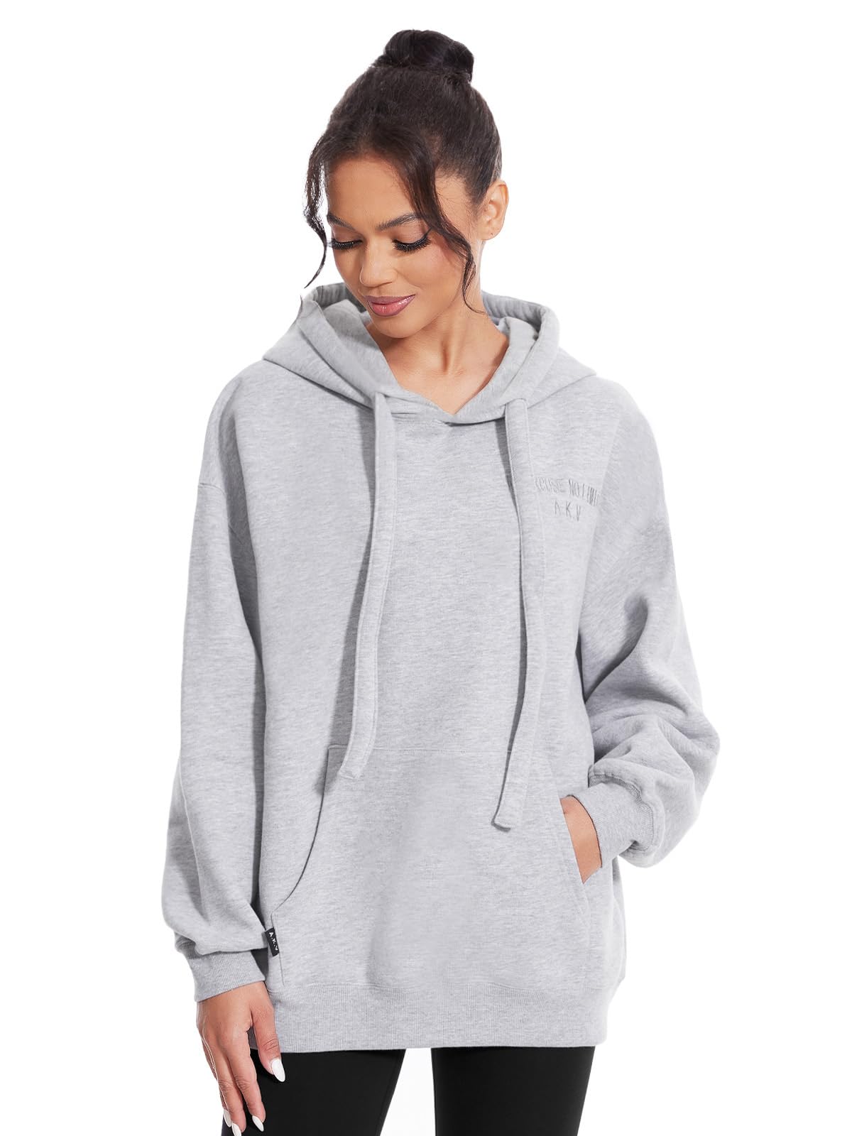 Kniffi Hoodies for Women Warm Fleece Hooded Sweatshirt Casual Winter Pullover Tops Light Gray L