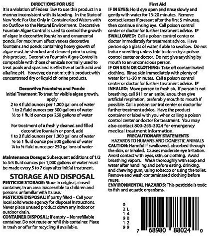 Fountain Algaecide and Clarifier - 64oz - Kills and Inhibits All Types of Algae Growth, Formulated for Small Ponds and Water Features, Treats up to 64,000 Gallons