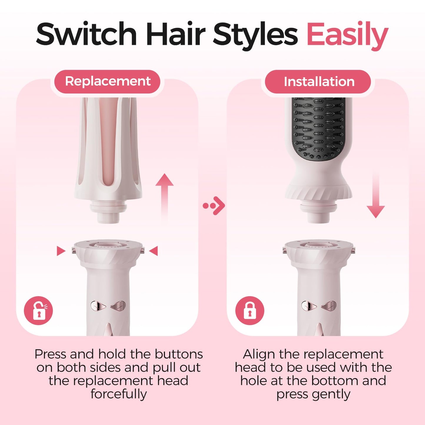 Wollea Automatic Curling Iron, Beach Wave Curling Wand, Portable Rotating Curler, Dual Voltage, Lightweight and Portable, Ceramic Coated, Straightening Brush, 1inch and 1.25 inch 3-in-1, Pink