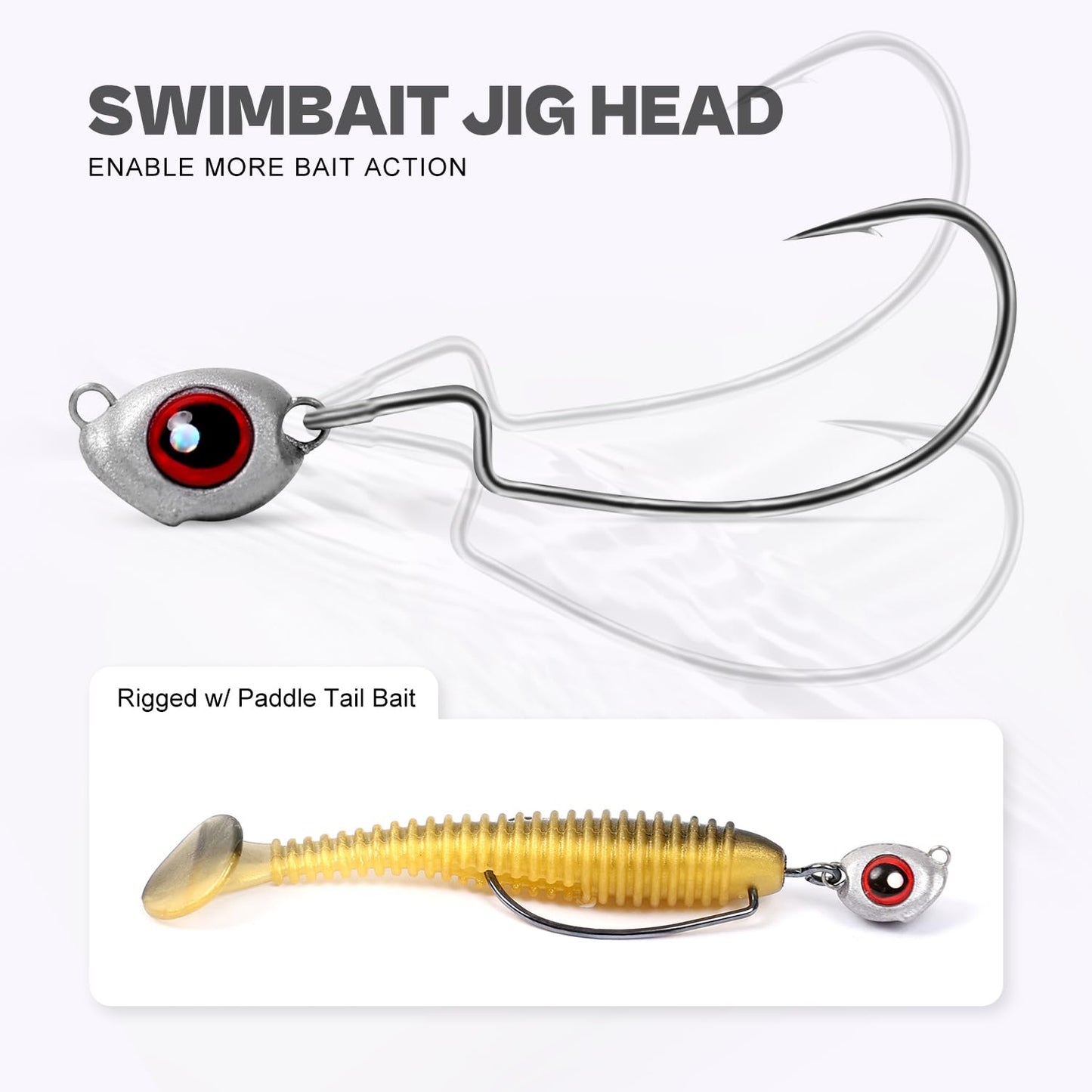 OJY&DOIIIY Fish Eye Swimbait Jig Heads, 20 Pack Weighted Hooks for Texas Rig or Ned Rig Fishing 3/8 oz