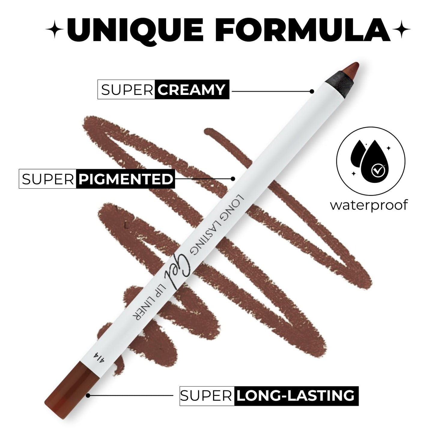 Lamel Matte Gel Lip Liner Pencil | Weightless & CreamyTexture - Sharpenable - Longwear & Waterproof - High Pigmented & Flawless Finish - Cruelty-free & Paraben-Free - 414, 1,7g/0.05oz. (Intense Brown)
