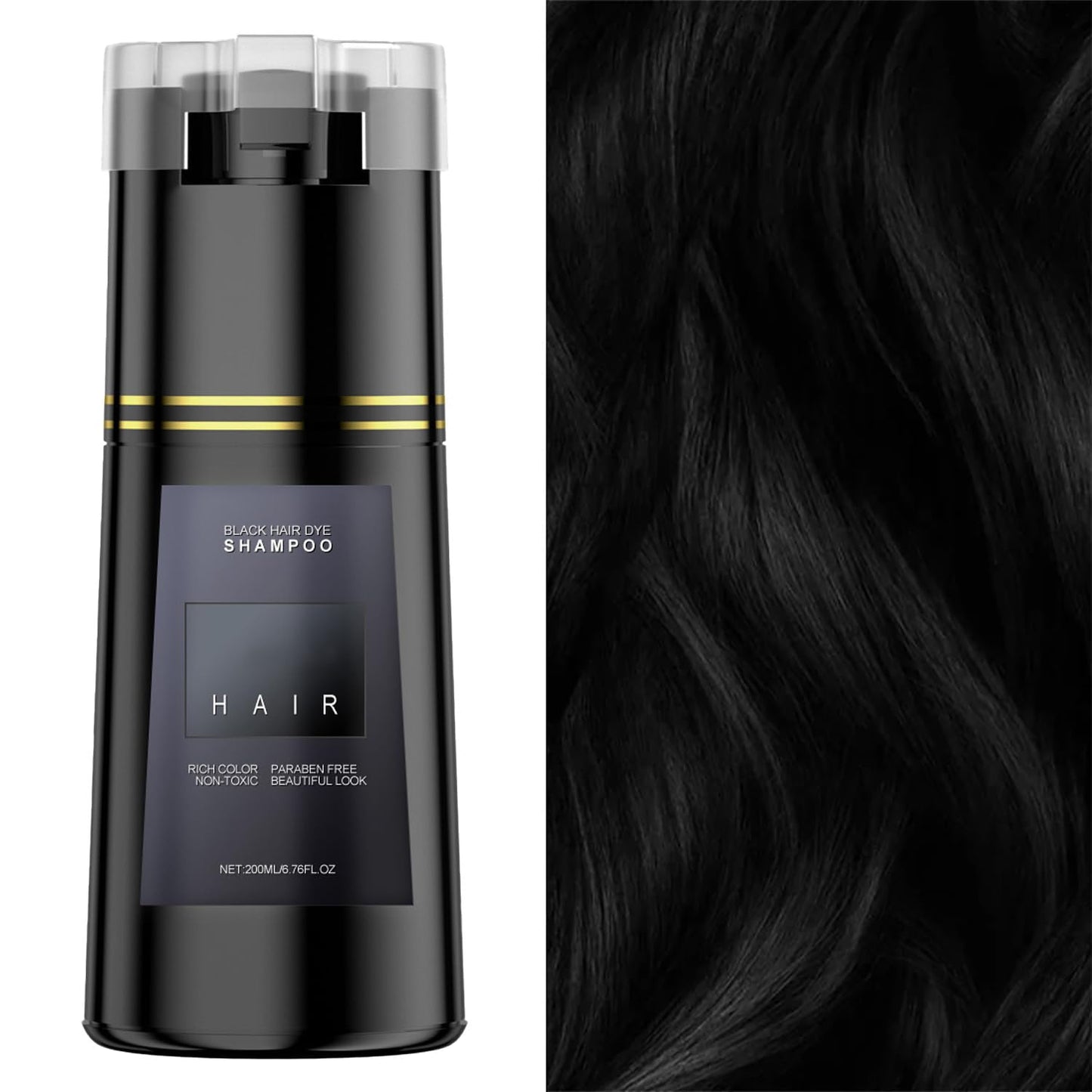 Bupposes Natural Black Hair Color Shampoo, Instant 3-in-1, Ammonia & Paraben Free, Black, Suitable for Dark Hair