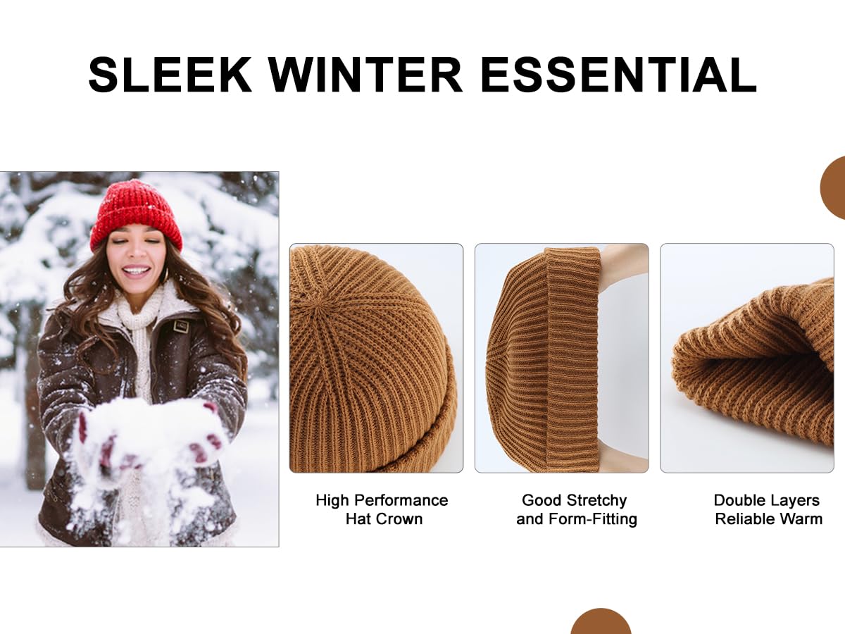 Home Prefer Mens Winter Hat Rib Knit Beanie Hat for Men Women Slouchy Cuff Beanie for Running Cycling Snow Ski Beanie (US, Alpha, One Size, Black+Khaki)