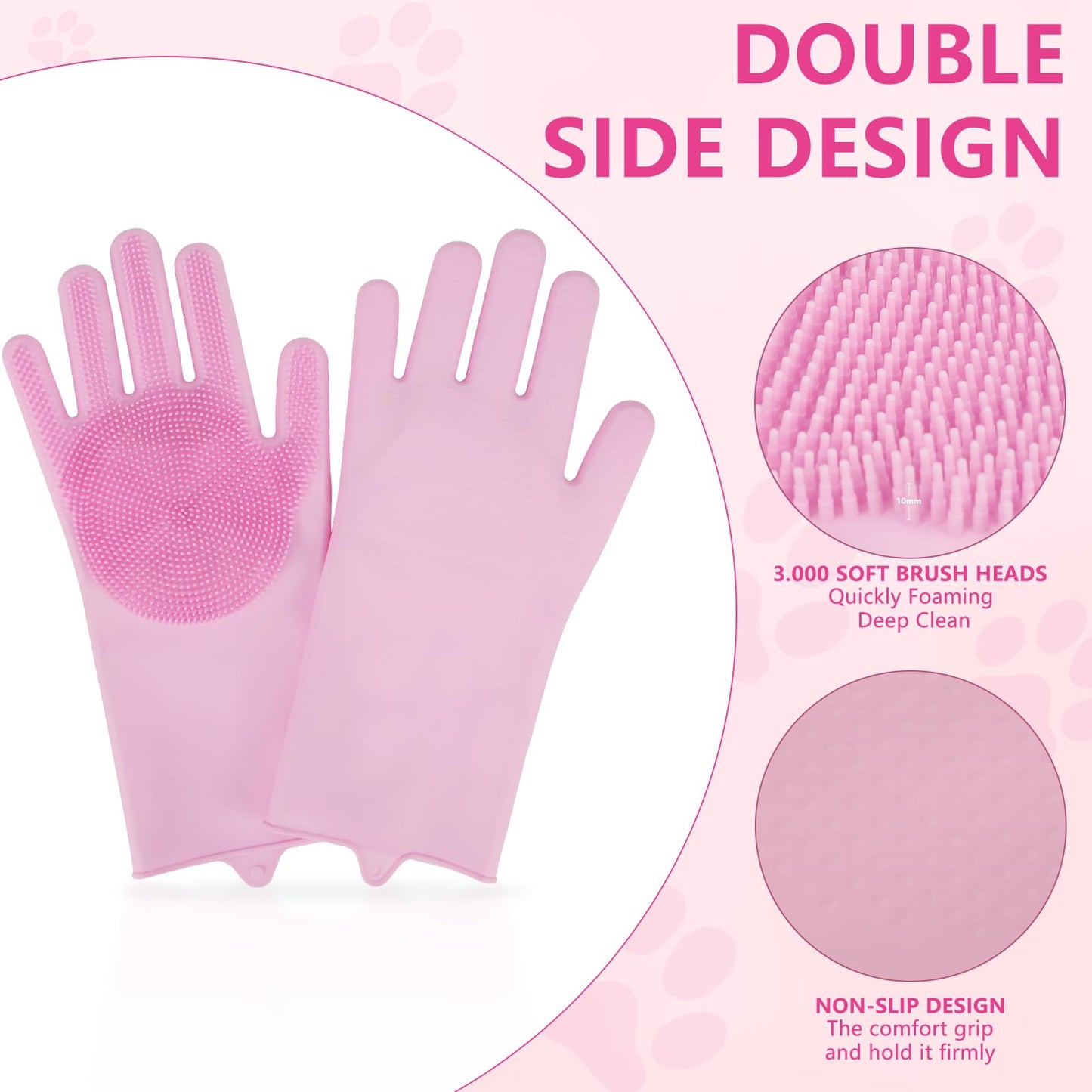 WJWJA- Pet Grooming Gloves Pet Grooming, Enhanced 5-Finger Design for Bathing and Massaging, Shedding and De-Shedding Tools for Dogs and Cats(pink)