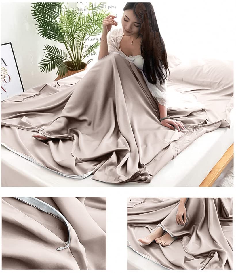 MongByYa Sleeping Bag Liner Lightweight Compact Sleeping Bag Sack Portable Clean Travel Sheet Camping Sleep Sheet for Backpacking Hotel Hiking (Light Khaki, 82.7'' X 45.3'')