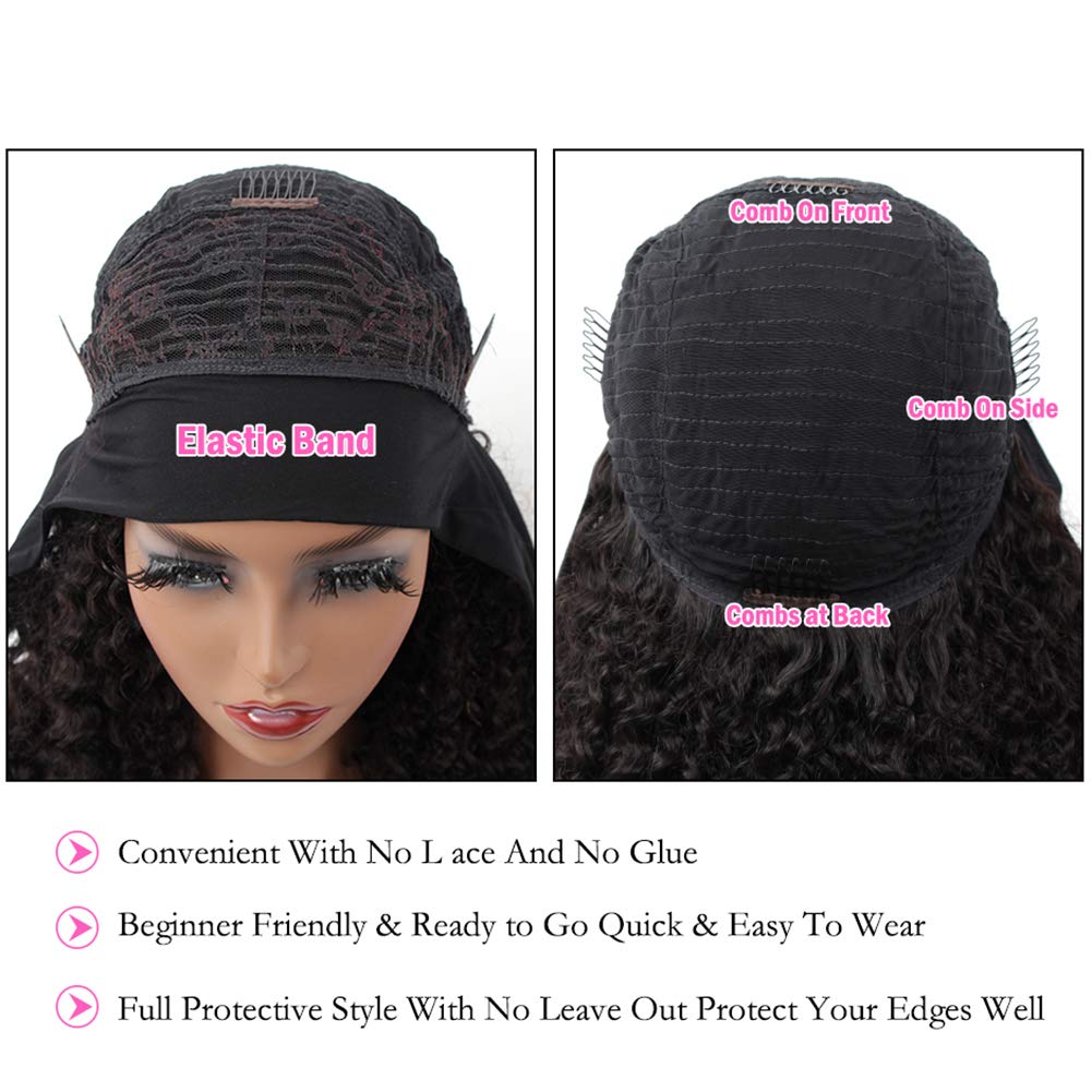 ISEE Headband Wig Human Hair Kinky Curly Human Hair Wigs for Black Women Glueless None Lace Front Wigs 180% Density 20inch