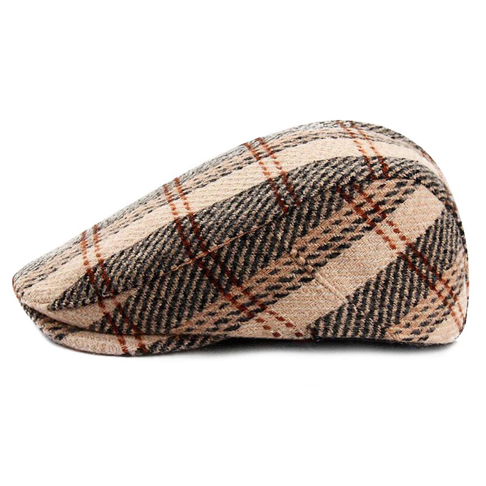 Croogo Newsboy Hat Classic Irish Duckbill Hat Herringbone Beret Cap Winter Golf Hunting Hat,Camel-BL26
