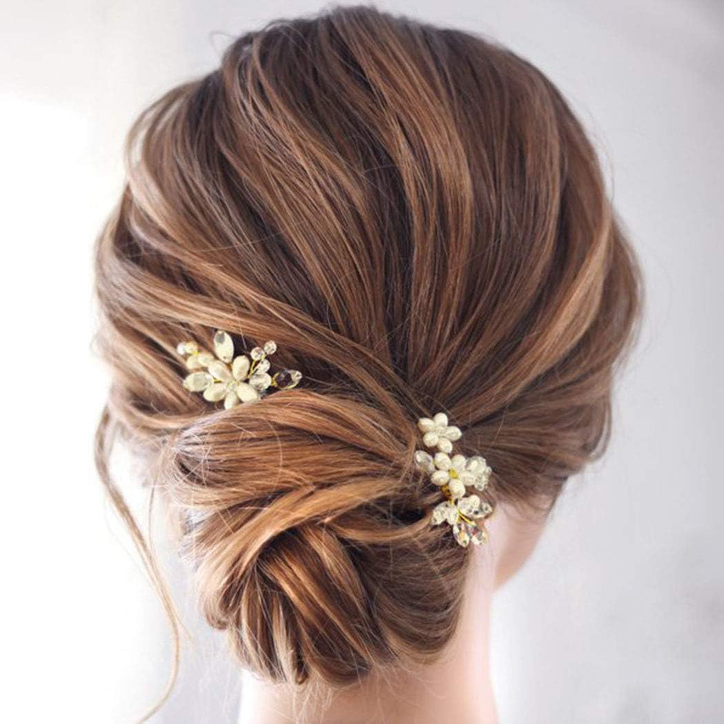 JAKAWIN Bride Wedding Pearl Hair Pins Rhinestone Flower Hair Piece Dressy Bridal Hair Accessories for Women HP065 (Gold)