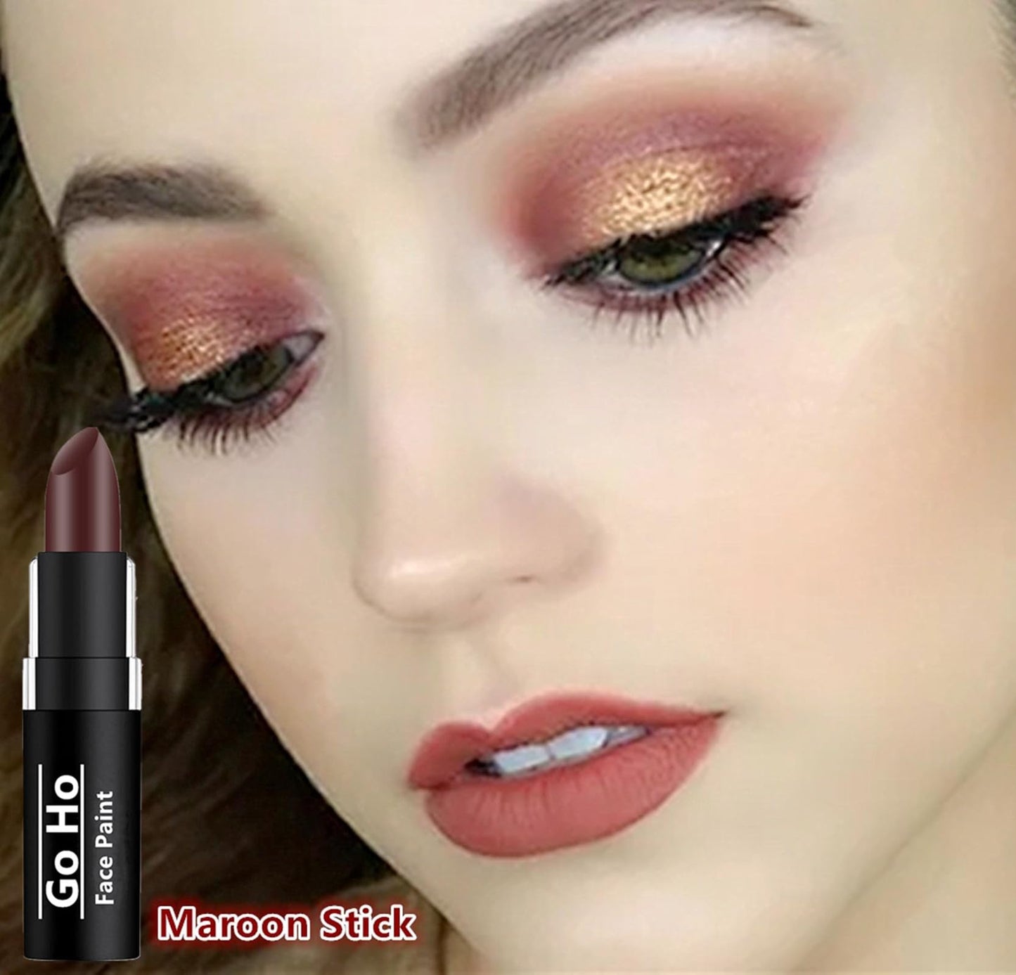 Go Ho Camo Face Paint Brown Stick - Maroon Eye Black Stick Hunting Face Body Paint Professional SFX Makeup,Safe Facepaint Nose&Lip Smacking for Halloween(Brown Color)
