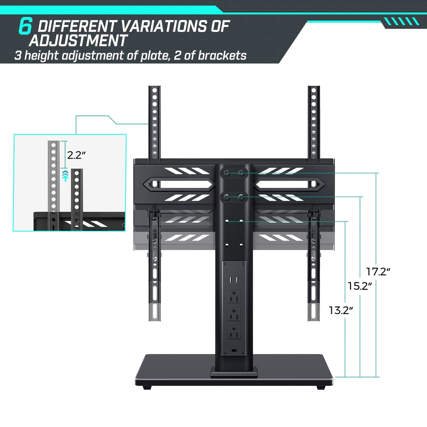 Greenstell TV Stand with Power Outlet, Universal TV Mount Stand for 27-65 inch TVs, Height Adjustable, Swivel Table Top TV Stand with Tempered Glass Base, Holds up to 88 LBs, Max VESA 400x400mm