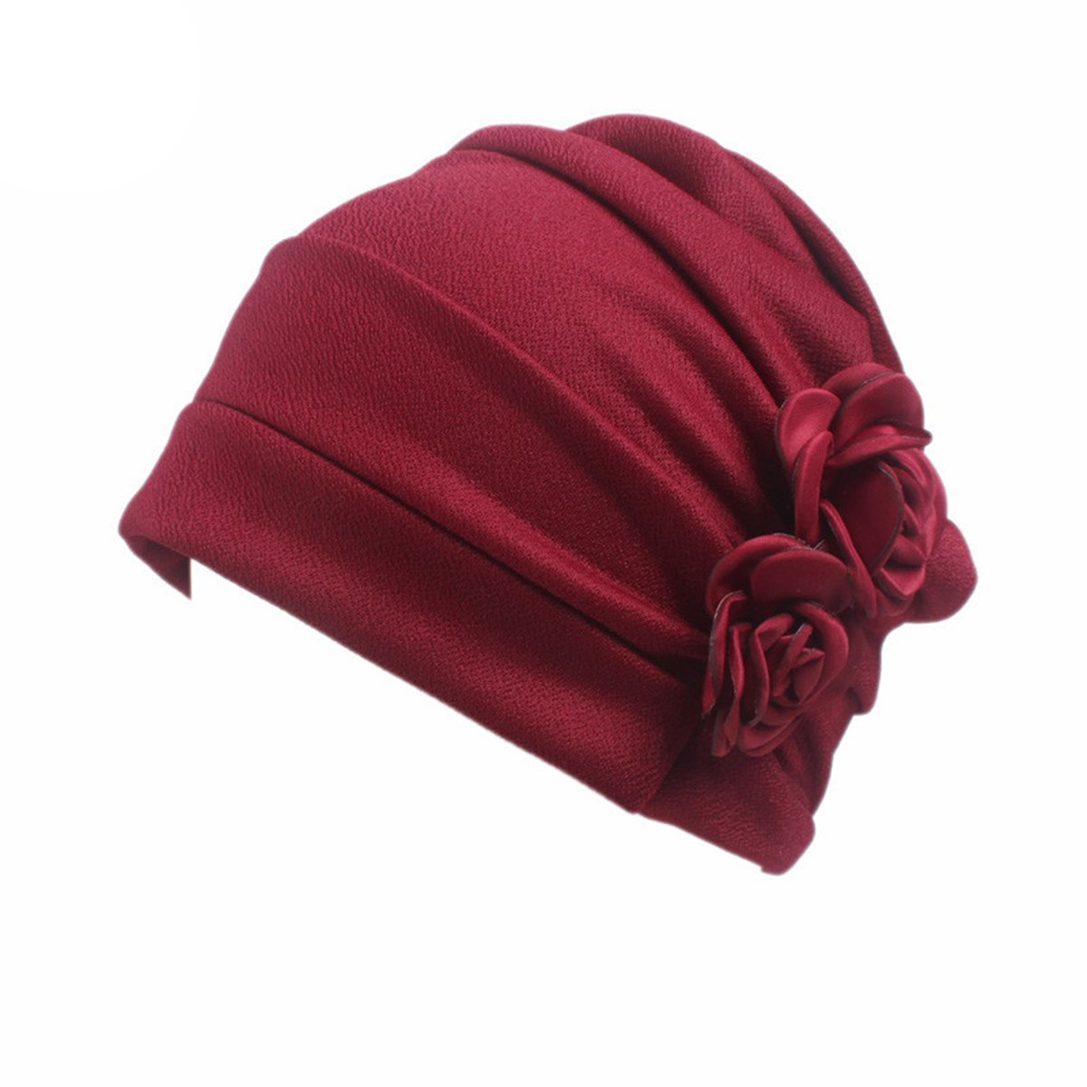 HONENNA Ruffle Chemo Turban Headband Scarf Beanie Cap Hat for Cancer Patient (Wine+Navy Blue)