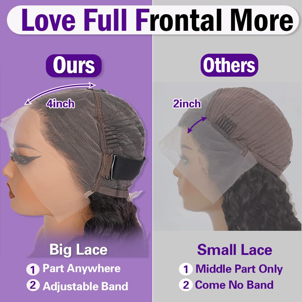 LRV Deep Wave Lace Front Wigs Human Hair Pre Plucked, 13x4 HD Lace Front Wet And Wavy Frontal Human Hair Deep Wave Wig For Women Glueless, 180 Density 20 Inch, Pre Plucked