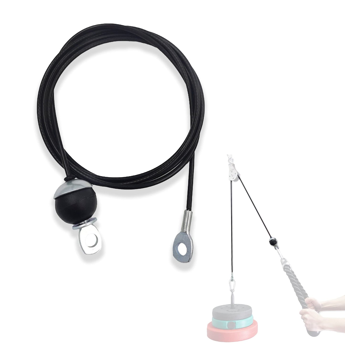 J Bryant Fitness Gym Replacement Cable Fitness Pulley Cable Thick 0.2inch/5mm Heavy Duty Steel Wire Rope for Home Gym Cable Pulley Attachments Machine Accessories (Type-B, 118")