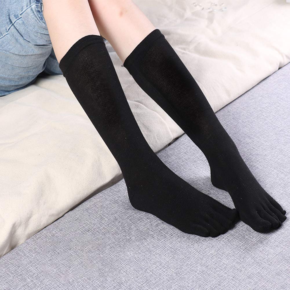 HABITER Women's Toe Socks Cotton Crew Athletic Running Five Finger Socks (Black/3 Pairs)