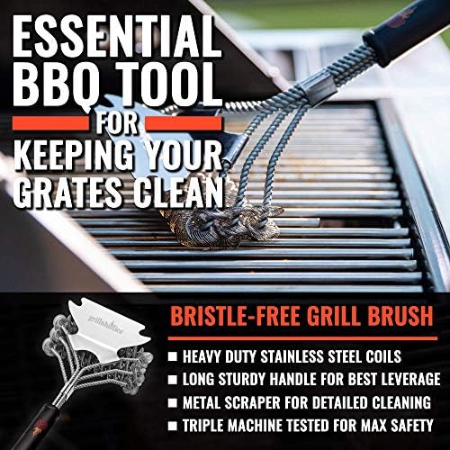 Grillaholics Grill Brush for Outdoor Grill - Safe Bristle Free BBQ Brush with Built-in Scraper – The Perfect Grilling Accessory for Cleaner Grilling