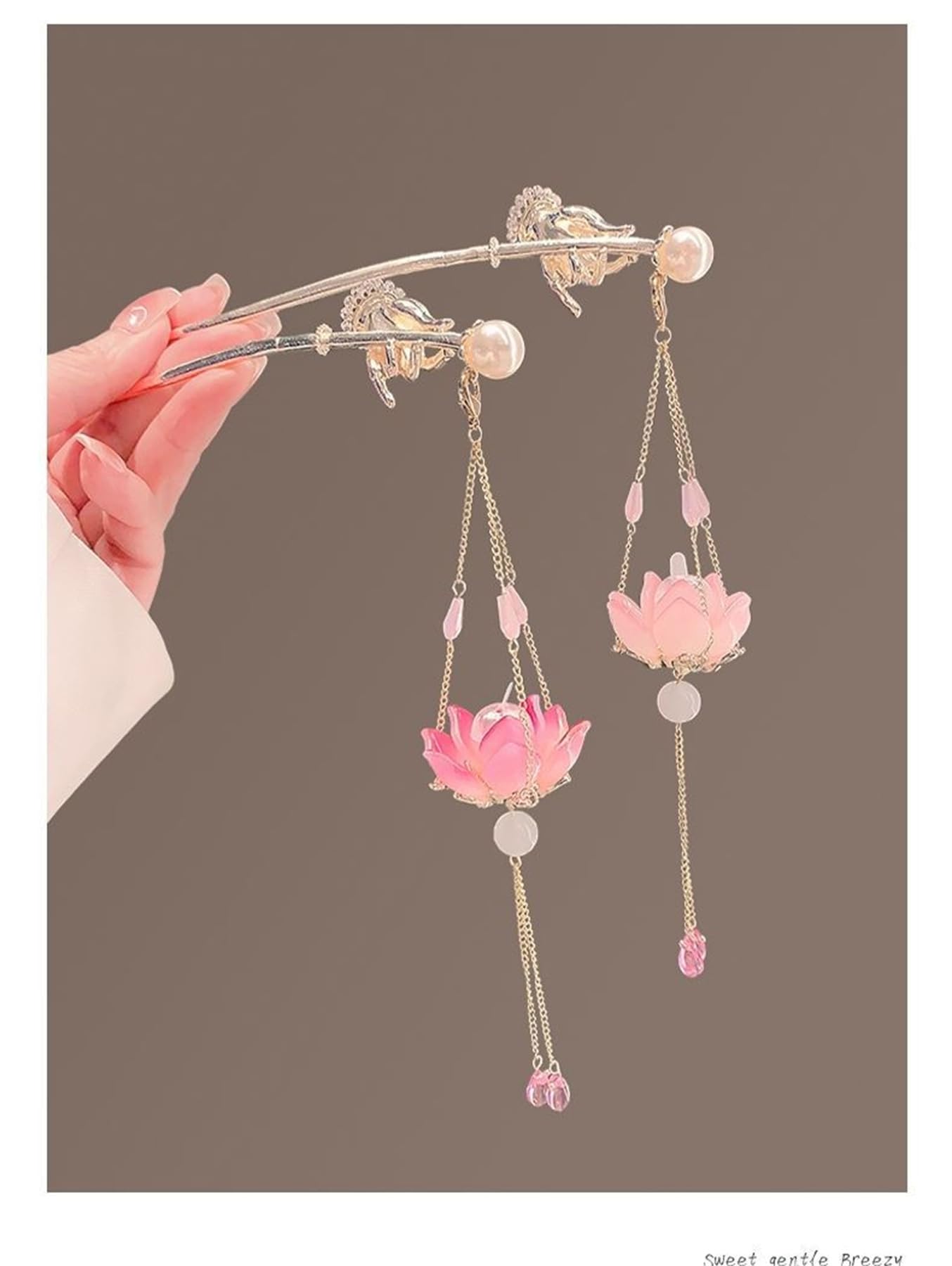 Lantern Light Tassel Hairpins Hair Stick Chinese Coiled Hair Antique Hair Pin Hair Accessories for Women Lotus-#04