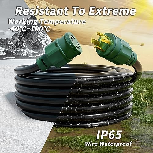 25FT 30 Amp Generator Extension Cord 4 Prong, NEMA L14-30P/L14-30R 10 Gauge STW 125/250V Twist Lock Generator Cord Heavy Duty, Black ETL Listed