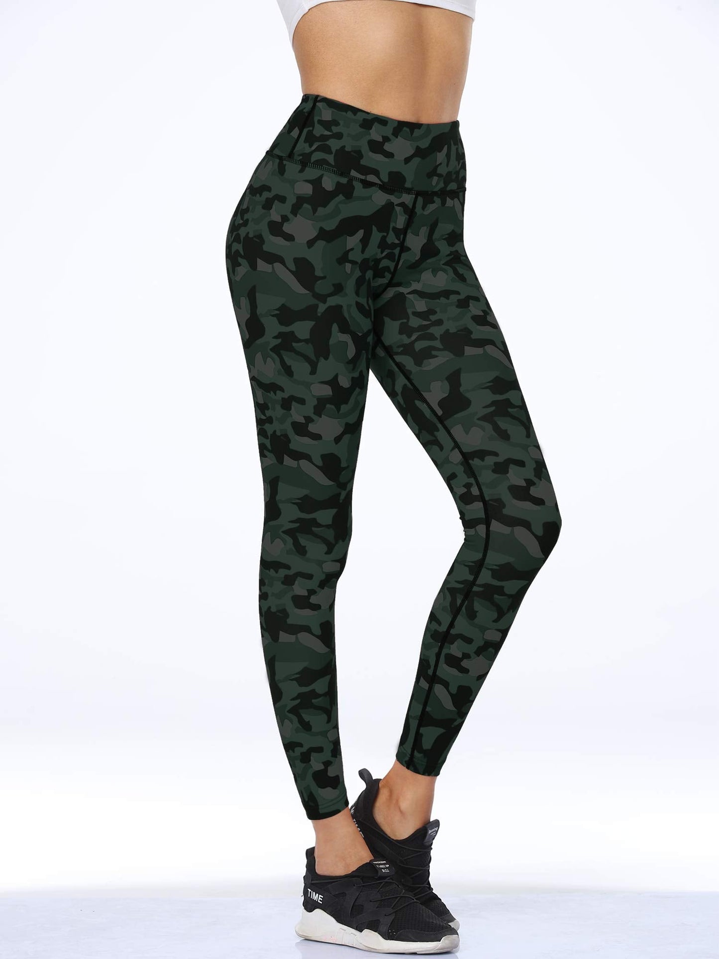 CADMUS Womens High Waist Workout Leggings Running 4 Way Stretch Yoga Pants, Green Camo, X-Large