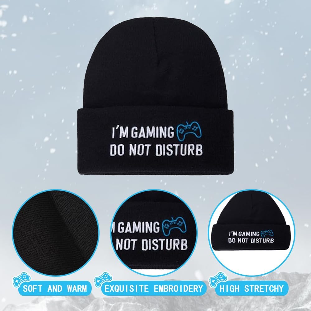 Do Not Disturb I'm Gaming Socks Gaming Beanie Winter Hat,Funny Gamer Stocking Stuffers for Teens Boys Men Kids Black