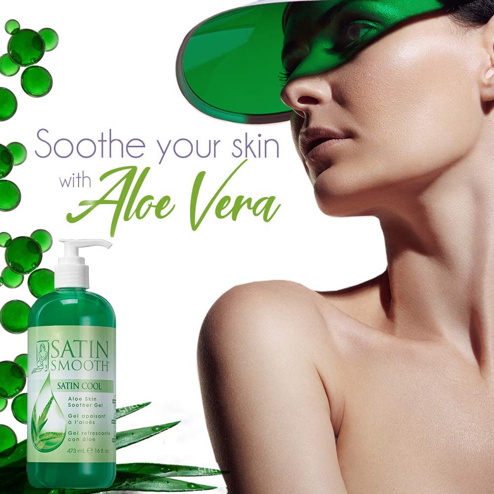 SATIN SMOOTH Aloe Vera Gel, Post-Wax Soothing Formula to Reduce Redness and Soothe Irritated Skin, Hydrating Care for Face, Body, and Hair, 16 fl oz.