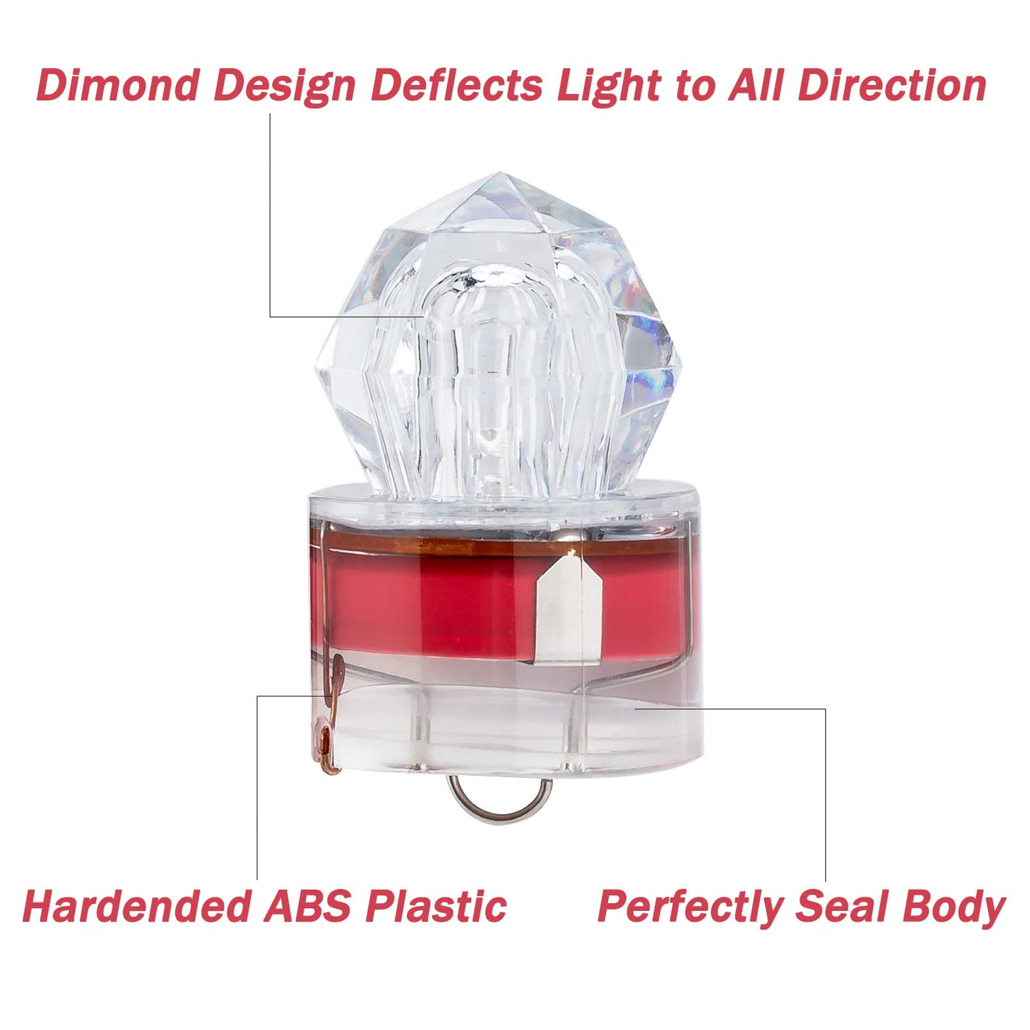 Dr.Fish 5 Pack Diamond Fishing Lights, Under Water Deep Drop Lights Fishing Flasher Light Attractant LED Fishing Lure Offshore Trolling Rig Saltwater