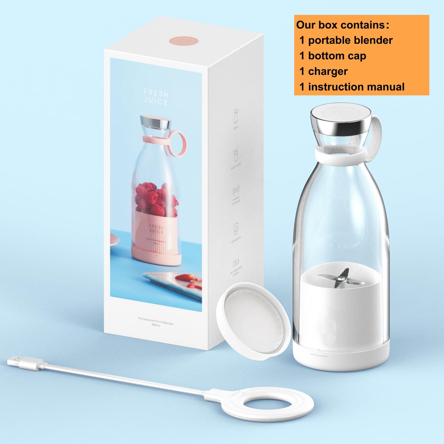 OTPEIR Portable Blender for Shakes and Smoothies with 11.83 Oz Travel Cup and Lid,Durable Stainless Steel Blades for Juice Blending Performance, White