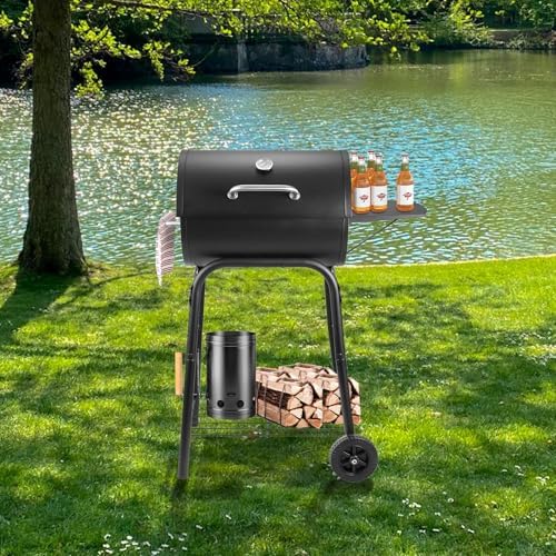 Barrel Charcoal Grill, Large Charcoal Grills with Side Shelf, Outdoor BBQ Grill,Perfect for Backyard Camping, Patio Parties, and Picnics