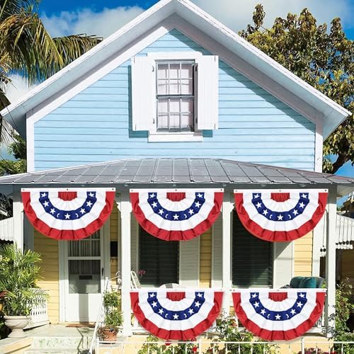 6 Pack 3x6 FT American Bunting Flag, USA Pleated Fan Flag Patriotic Half Fan Banner 4th of July Decorations Outdoor Memorial Day Decor Fourth July Independence Day Outside Red White and Blue Decor