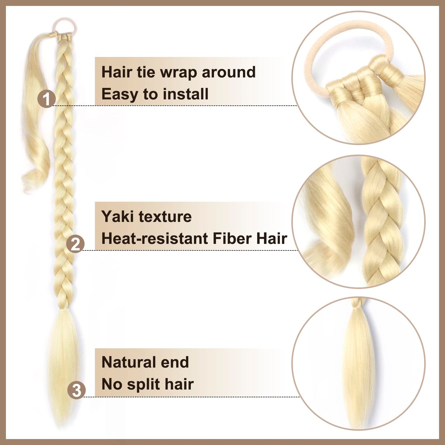 LyoRuSi 2 Pack Long Braided Ponytail Extension with Hair Tie Straight Wrap Around Braided Ponytail Extension(613#)