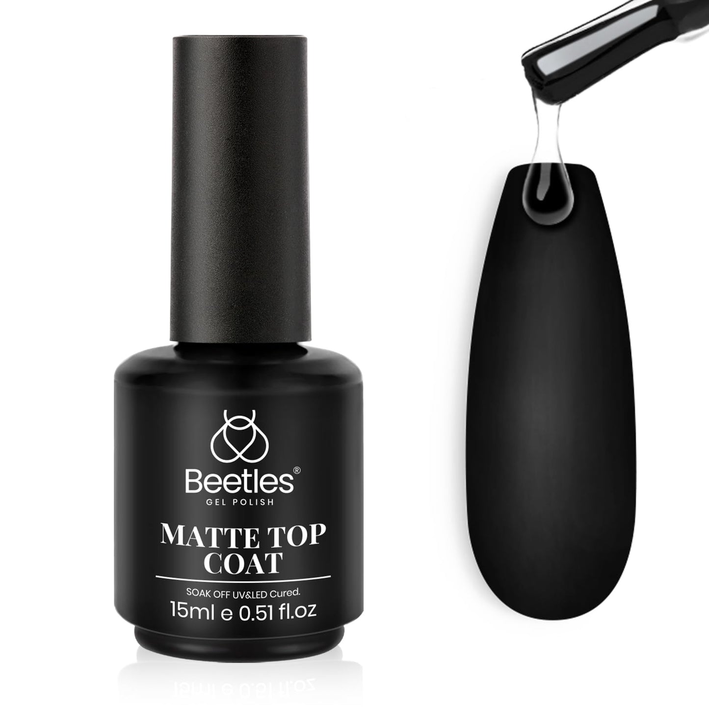 Beetles Matte Gel Top Coat for Gel Nail Polish,15ML Chrome Proof Matte Top Coat No Wipe Powder-Resist Matte Finish for Detail Chrome Powder Painting and Long Lasting Gift Set for Women