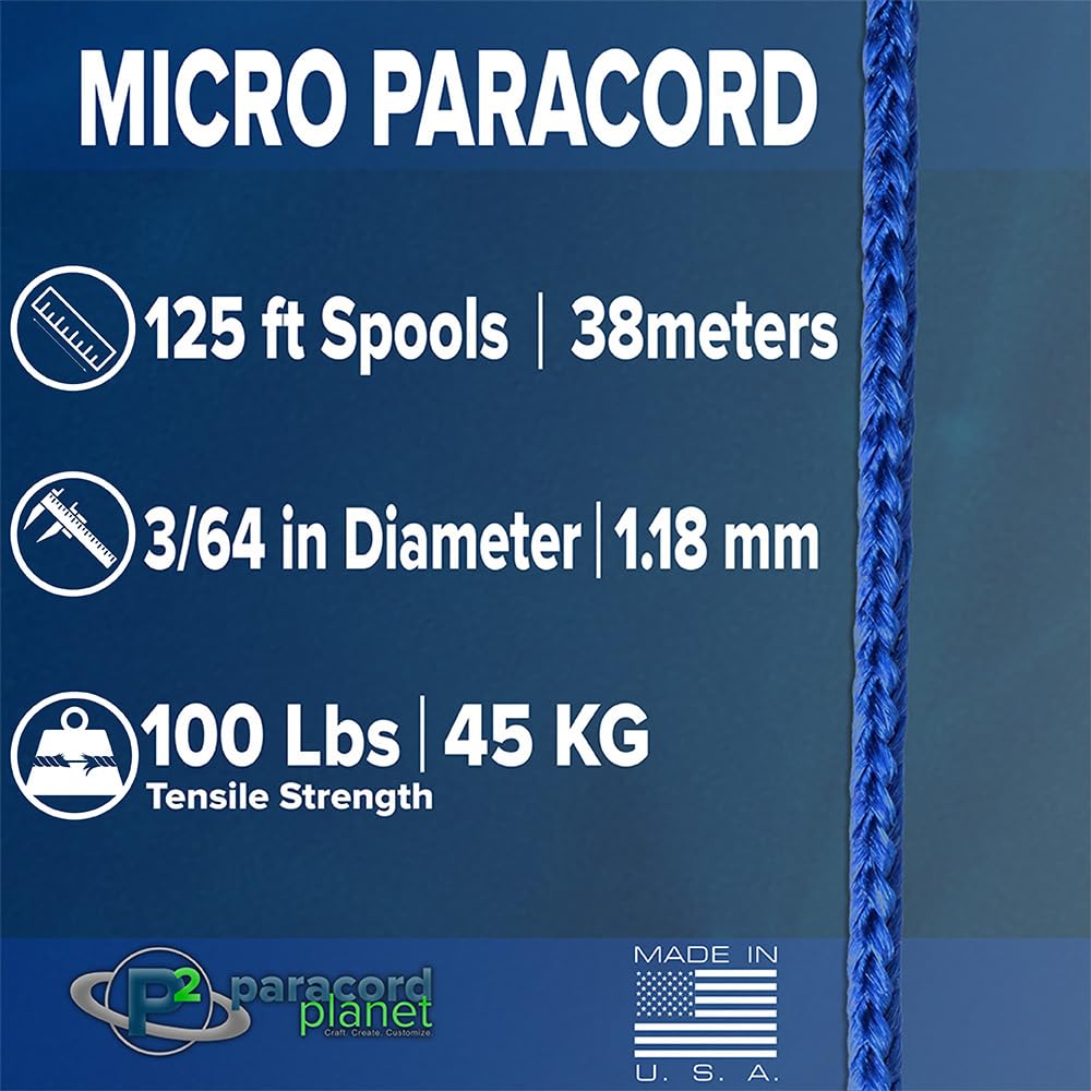 Paracord Planet Micro Paracord – Thin Braided Cord for Crafting, Fishing, and DIY Projects in 125 ft Spools – Dark Stripe