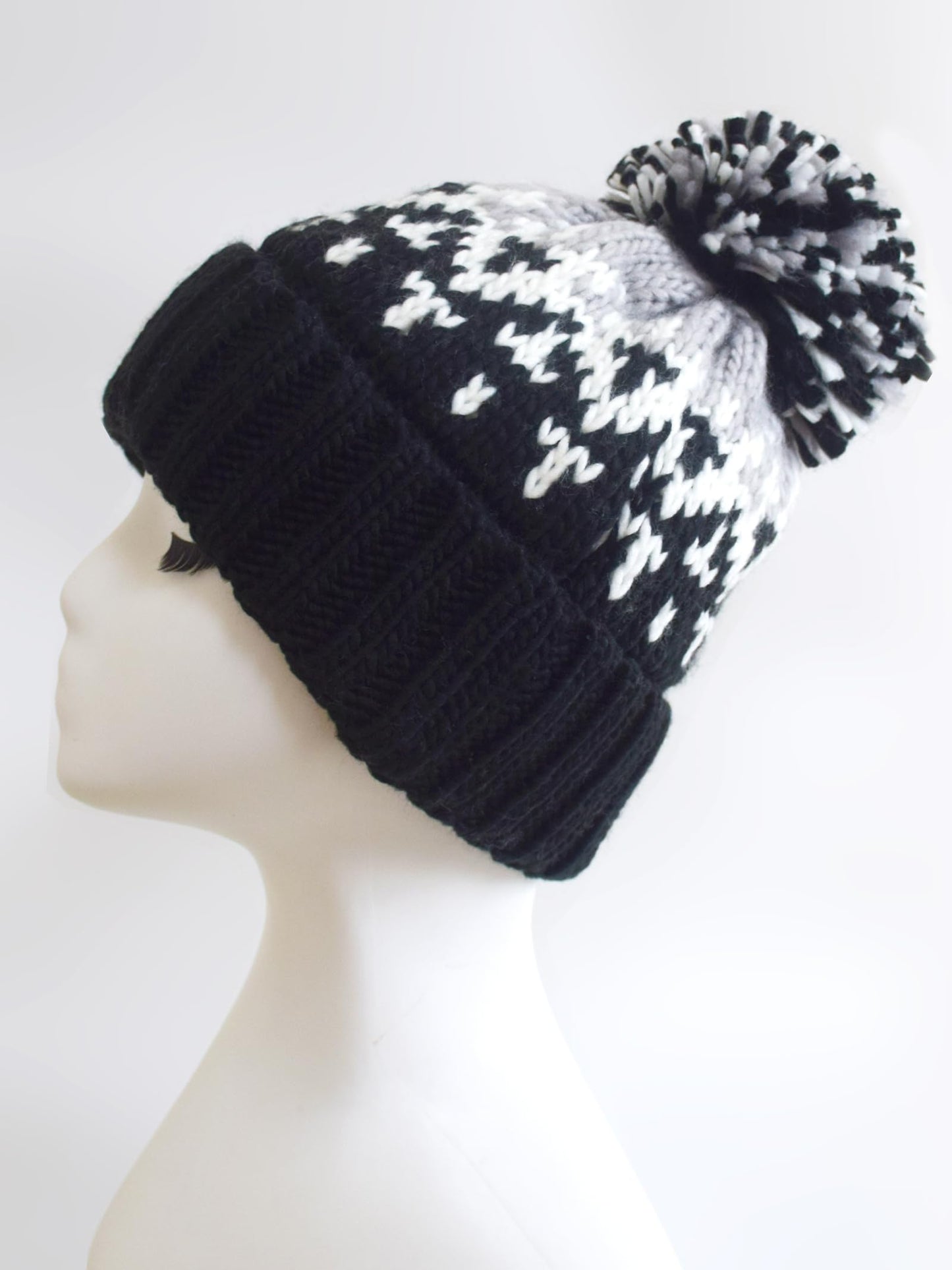 AICHUAN Winter Knit Beanie Hat with Pom Pom Vintage Woolen Warm Hat for Women Soft Stretch Ski Cap Black