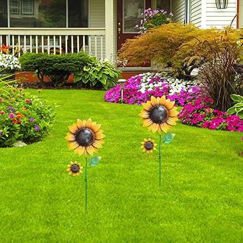 YEAHOME Garden Decor for Outside, 2 Pack 22.4“ Sunflower Garden Stakes Spring Decor, Metal Flowers with Shaking Head Yard Art for Outdoor Yard Lawn Patio Decoration