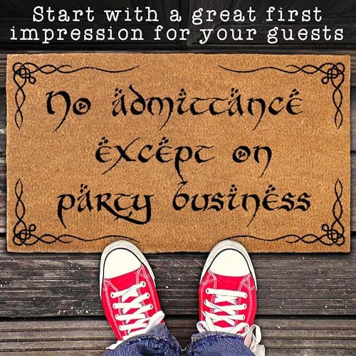 MAINEVENT No Admittance Except On Party Business Door Mat Outdoor 30x17 Inch, Nerd Welcome Mat Outside Entrance, LOTR Gift